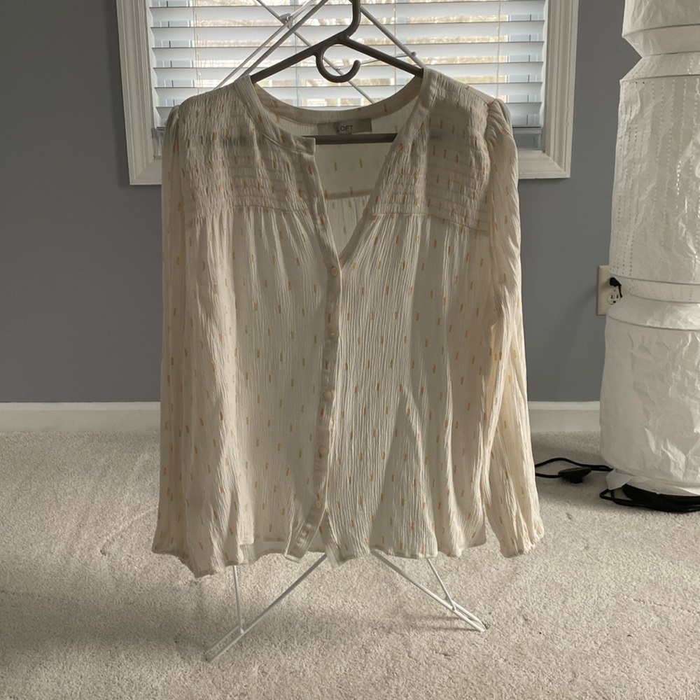 Loft white blouse with gold spots. Size Large. Great condition.